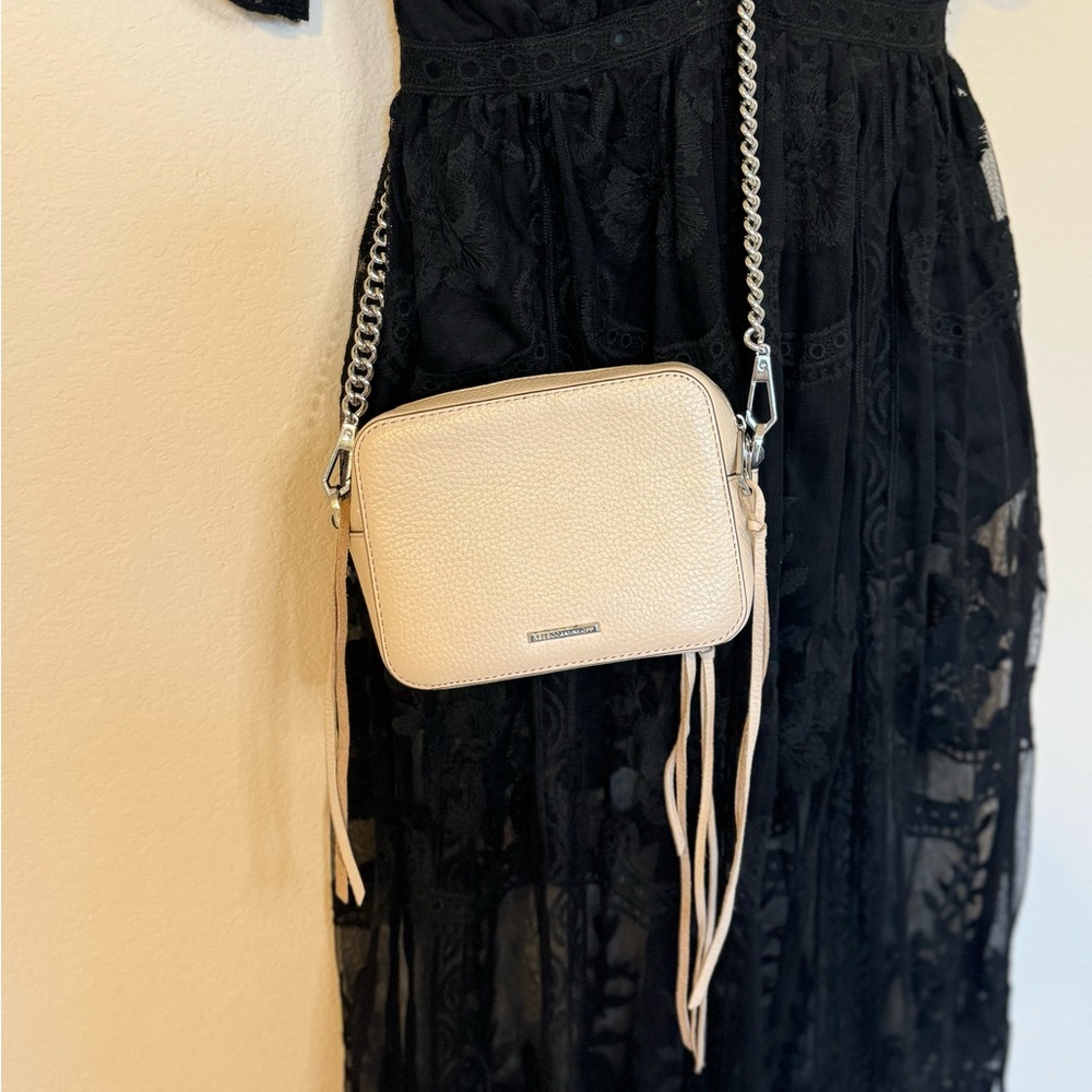 Rebecca Minkoff Trendy Nude 3 Front Zippers Leather Crossbody Shoulder Bag - Picture 11 of 11